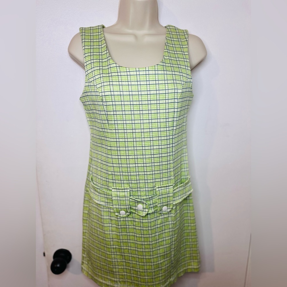 Promod Vintage French Dress Size S.  Plaid  Chartreuse